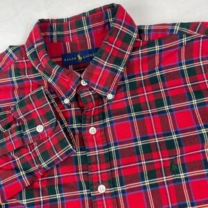 Ralph Lauren Mens XL Red Tartan Plaid Button Down Shirt Long Sleeve Green Pony